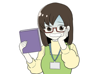 本を持って青ざめる女性