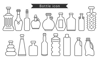 Outline stroke Bottle icon set. flat design adorable concept. thin line. vector