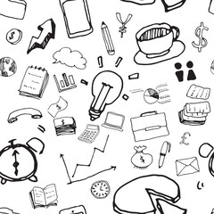 Obraz premium Seamless Pattern of Hand Drawing Business Doodle Vector
