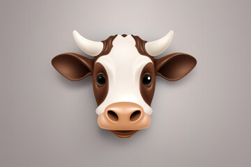 Image of cow head 3d model on a clean background. Farm animals. Illustration, Generative AI