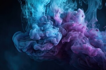 Fototapeta premium Mist texture. Color smoke. Paint water mix. Mysterious storm sky. Blue purple glowing fog cloud wave abstract art background - Generative AI