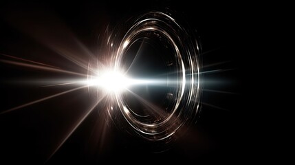 Colorful abstract light rings lens flare. Shining neon burst of glowing solar eclipse.