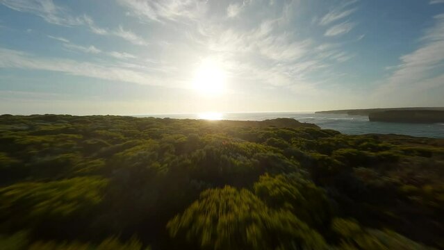 Flying over a cliff and the sea in Australia on an FPV drone Generative AI