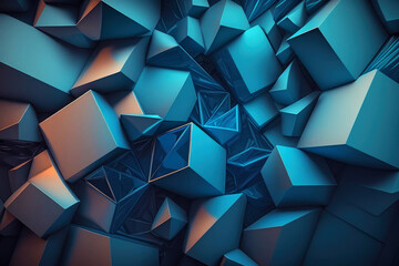 Abstract futuristic background with blue geometric shapes. Generative AI
