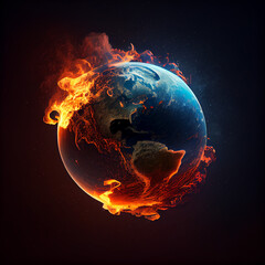 burning earth in fire. 
concept of global warming and pollution. generative AI