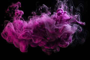 Color mist. Glitter smoke. Paint water splash. Magic potion. Purple pink glowing sparkling particles fog floating on dark black abstract art background - Generative AI