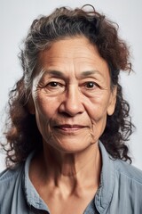 Matured Maori woman head shot portrait over white background. Generative AI vertical shot - obrazy, fototapety, plakaty