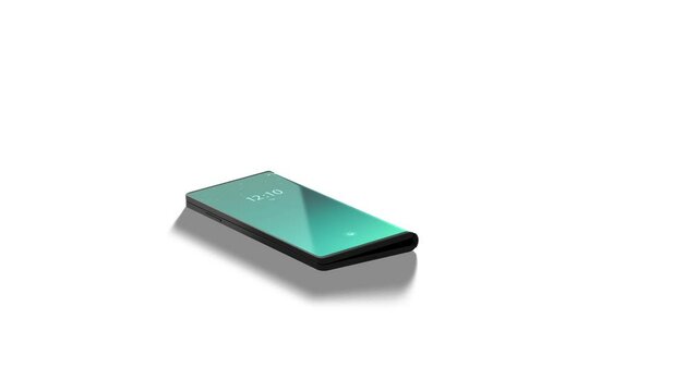 Black phone flip chamshell display screensaver mockup, looped switch, 4k