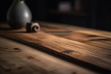 Empty Wooden Tabletop in Close-Up with Natural Wood Grain and Expert Lighting