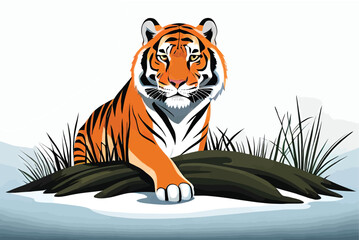 Siberian tiger (Panthera tigris altaica), also known as the Amur tiger. vector