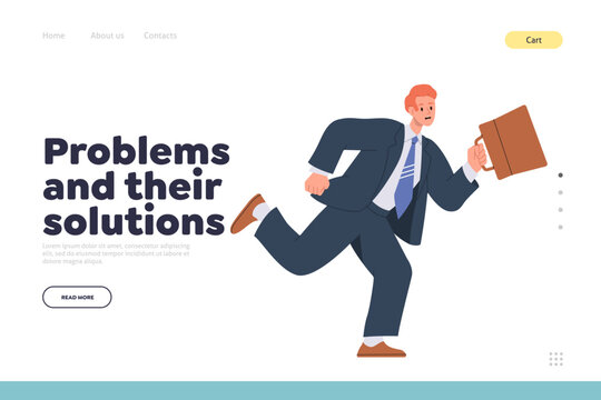 Problems and their solutions concept for landing page template with shocked businessman rushing Generative AI