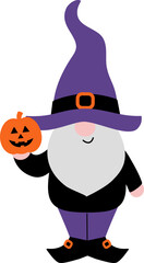 Halloween Gnome holding a pumpkin