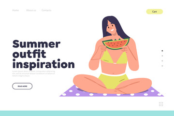 Landing page design template with summer outfit inspiration and ideas for female beauty on beach Generative AI