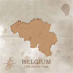 Map of Belgium in the old style, brown graphics in retro fantasy style	