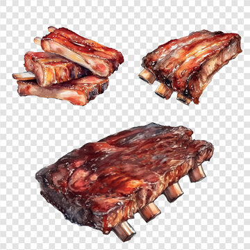 Delicious barbecue grilled ribs on a white background.Vector illustration