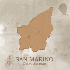 Map of San Marino in the old style, brown graphics in retro fantasy style	