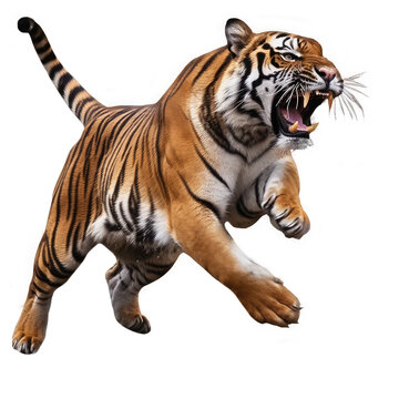 tiger jumping isolated on white