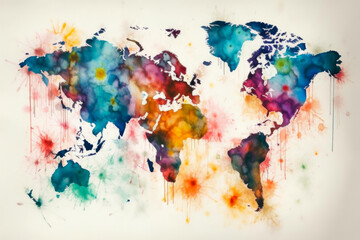 Artistic Atlas Of The World Is A Colorful And Abstract Map Illustration Created Using Artificial Intelligence Continents And Countries Are Presented In A Unique Art Style, Including Ink Splatter