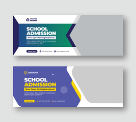 Back to school admission Facebook cover, horizontal web banner template