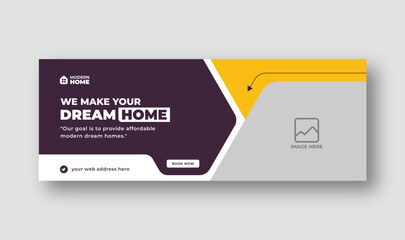 Fototapeta na wymiar Home for sale real estate Facebook cover and web banner template, social media post for real estate business