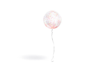 Blank white transparent round balloon with confetti mockup, front view