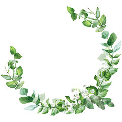 Fototapeta premium watercolor wreath with leaves of eucalyptus