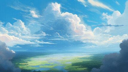 Fototapeta 夏の青空と星のファンタジー雲背景 ,Generative AI obraz