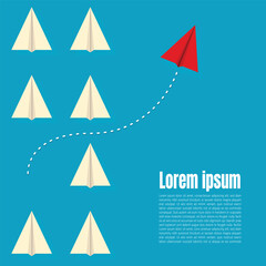 Red paper airplane changing direction