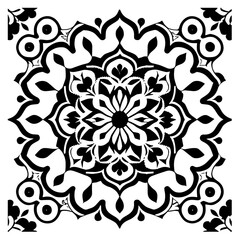 Floral Mandala Pattern Vector Black and White Design