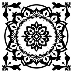 Floral Mandala Pattern Vector Black and White Design