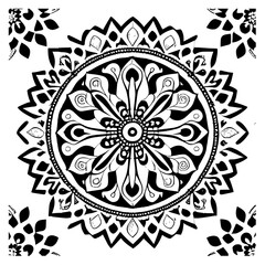 Floral Mandala Pattern Vector Black and White Design