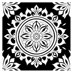 Floral Mandala Pattern Vector Black and White Design