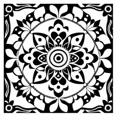 Floral Mandala Pattern Vector Black and White Design