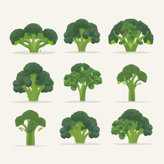 Vector broccoli illustrations in a variety of color schemes to match your brand or project