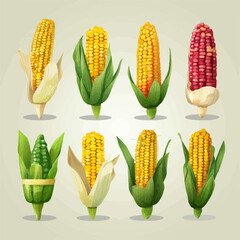 Set of colorful Corn stickers for your designs