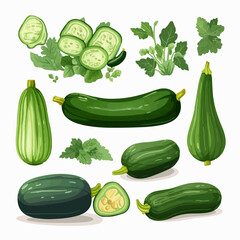 Set of Courgette illustrations with different expressions