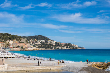 Fototapeta na wymiar Front de mer du Jardin ALbert 1er jusqu'au Mont Boron à Nice