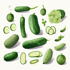 A set of minimalist cucumber illustrations with a focus on shape and form for a striking design.