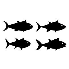 Tuna icon set. Tuna fish silhouette icon vector illustration. Tuna for design regarding fish, sea, ocean, aquatic, fishing, underwater or nature. Fish icon sheet