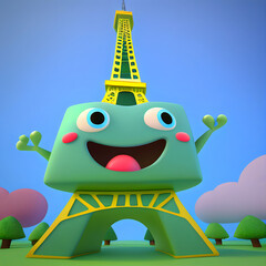 Credible_The_Eiffel_Tower_smiling_volumetric_lighting