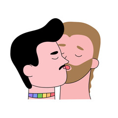 Men gay kisses, LGBT love couple concept,hand drawn pride month flat decoration. People's rights movement, diversity relationship time design.Isolated.Vector illustration