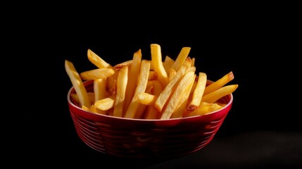 French fries with a thin and uniform shape, served in a red basket
