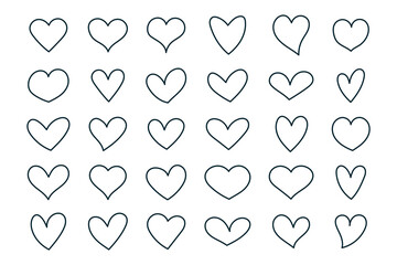 Heart set icons. Isolated hand drawn doodle sketch vector illustration.