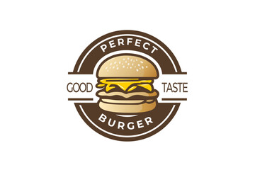 Retro circular burger logo template design, restaurant logo, fast food logo, Vector eps file