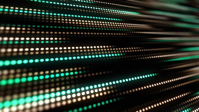 4K Abstract digital particles flow. Turquoise and brown pixelated flowing dots. Abstract background stock video. Fiber optic lines moving dots background with lens blur effect.