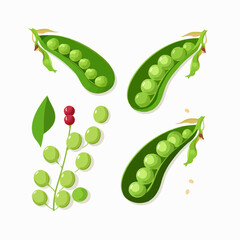 Set of elegant pea illustrations with a touch of whimsy.