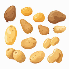 Set of potato illustrations with vibrant colors for eye-catching designs. - obrazy, fototapety, plakaty