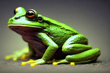 Green frog macro illustration. Generatywna Ai.