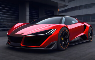 Obraz na płótnie Canvas Concept sports car futuristic design, fictional project of modern supercar illustration. Generative Ai.