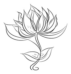 monoline art of lotus, continuous line art of lotus